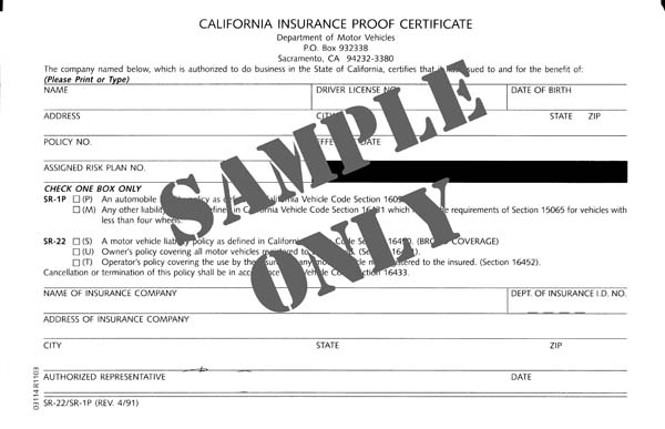 Sample California SR-22 Form